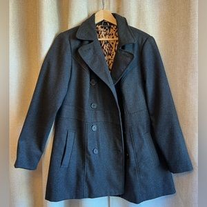 Torrid, Pea Coat, 0x, charcoal, leopard print lining, double breasted, like new